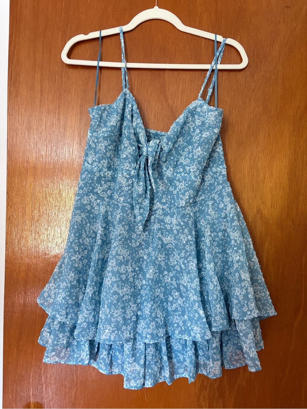 Blue Floral Tiered Spaghetti Strap Mini Romper